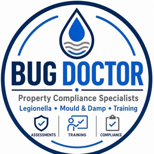 Bug Doctor logo – Property Compliance Specialists providing Legionella risk assessments, mould and damp inspections, and compliance training.