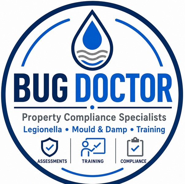 Bug Doctor logo – Property Compliance Specialists providing Legionella risk assessments, mould and damp inspections, and compliance training.